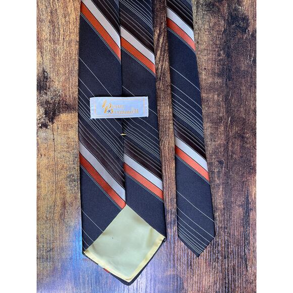 1970s Beau Brummell Brown Orange Fall Stripes Old Money Corporate Office Tie - Picture 5 of 9